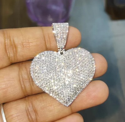 2.50Ct Natural Moissanite Test Pass Cluster Heart Pendant 14k White Gold Plated