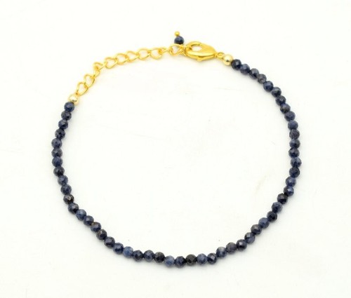 2-3 mm Natürlicher Blauer Saphir Facettiert Rund Edelstein Perlen Frau Zierliches Armband - Bild 6 von 9