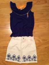 NWT Gymboree Sparkle Safari Sapphire Blue Ruffle Top Shirt Embroidered Skirt 8