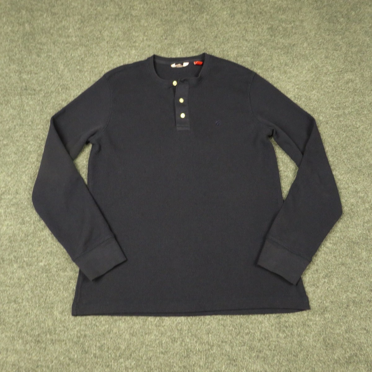 IZOD Shirt Mens Medium Blue Thermal Henley Button Up Long Sleeve Outdoor  Mens