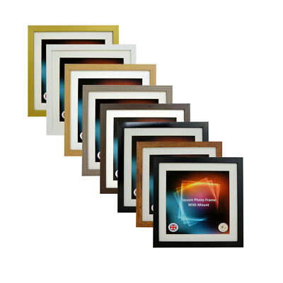 Square Photo Picture Frame With White Mounts – Wood Effect, Black/White Oak Large
