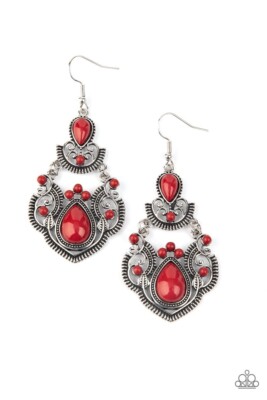 Paparazzi Palm Tree Tiaras - Red - Round & Teardrop Samba Beads - Silver Frame E