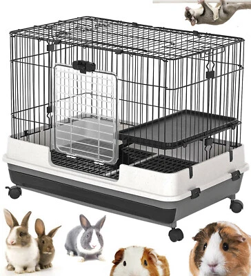 MCAGE 32" 2-Floors Rabbit Cage Indoor Small Animal Hutch Ferret House Habitat Metal