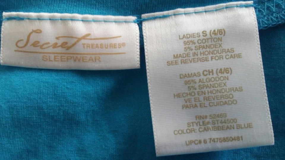 Secret Treasures Sleepwear Turquoise Ladies Shirt Sz S 4/6 - Image 4 of 4
