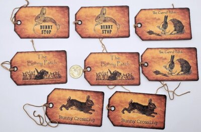 8~Easter~Handmade~Primitive~Farmhouse~Linen Cardstock~Gift Tags~Parties