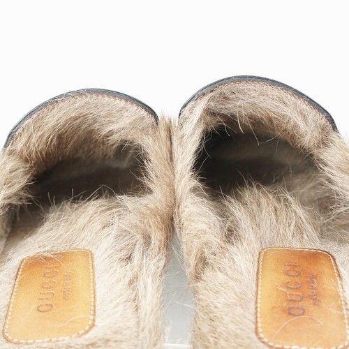 GUCCI Horsebit Princetown Slippers Flat Shoes size 37 Black Leather Gold bit - Picture 10 of 24