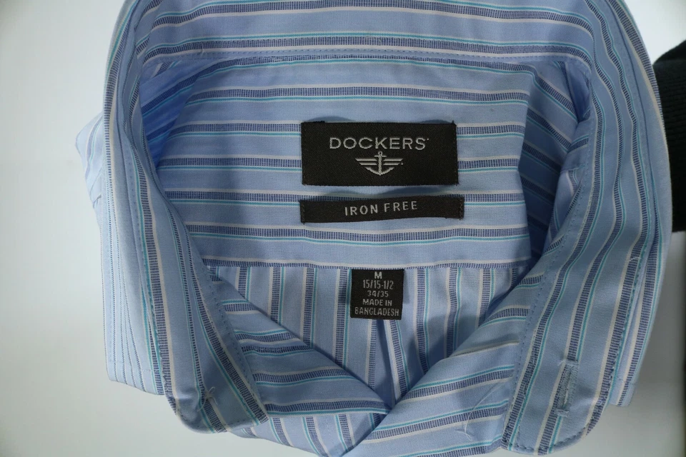 Camisa Para Hombres Dockers Azul Rayas Manga Larga Abotonada Mediana 15-15.5/34-35 ¡NUEVA! Foto 3 de 4