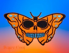 New Skull Butterfly Orange Horror Halloween Biker Embroidered Iron On Patch