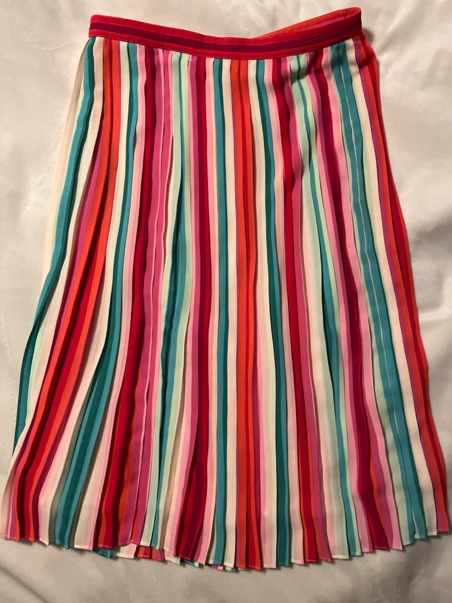 New Crew Sunburst Pleated Midi Skirt in Watermelon Stripe Size