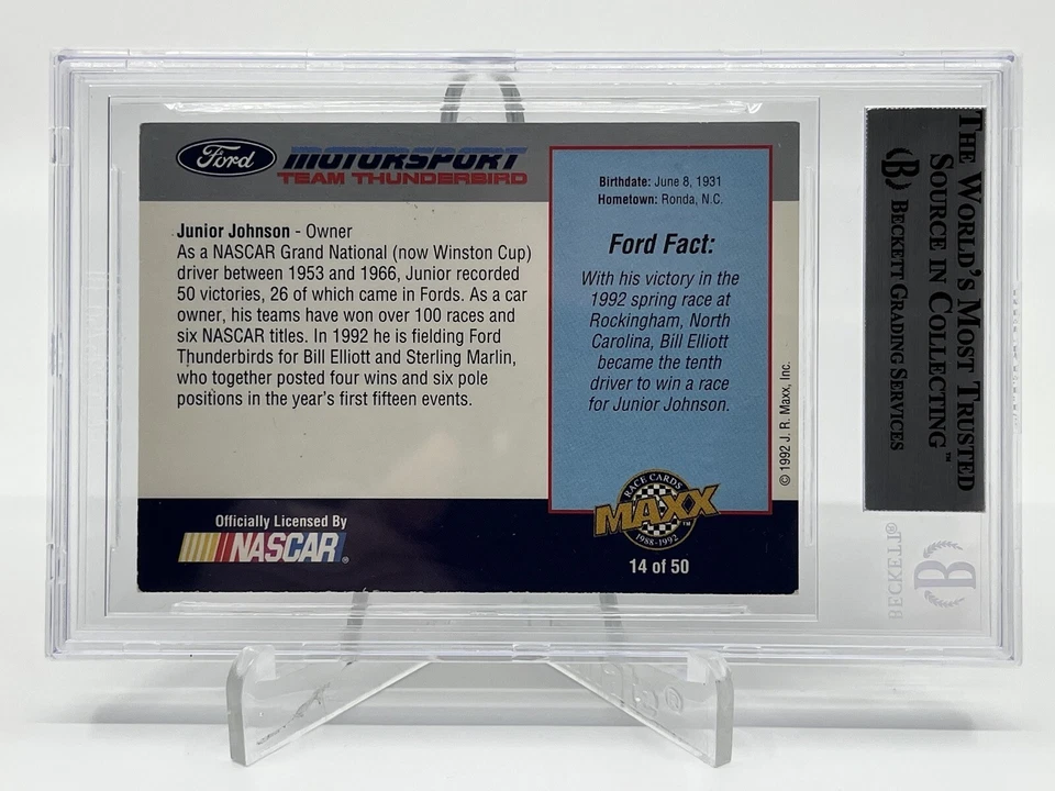 Junior Johnson 1992 Maxx Motorsport #14 Racing Signed Autograph Beckett BAS - Image 2 of 2