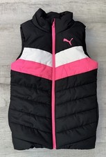 Puma Puffer Vest Full Zip Sleeveless Pink White Black Girls Kids Size Small 7/8