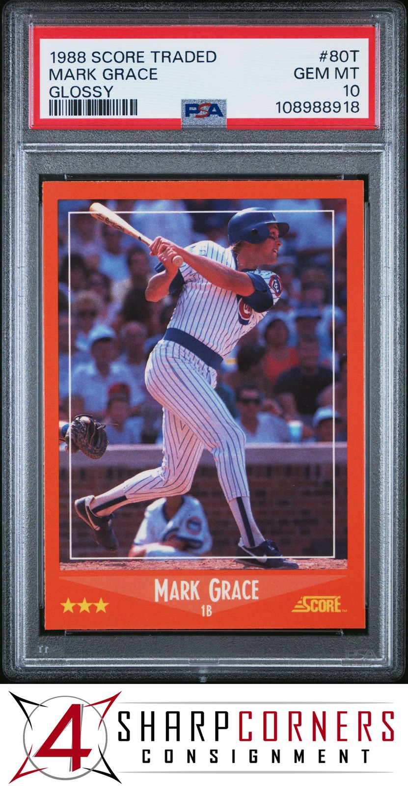 1988 SCORE TRADED GLOSSY #80T MARK GRACE RC PSA 10