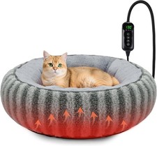 Heated Cat Bed 20" Heating Donut Pet Bed with Timer and Temperature Control