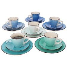 18tlg. Kaffeeservice Curacao 6 Pers. Tassen + Teller handbemalt Tee-Gedeck blau