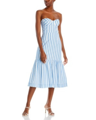 Aqua Stripe Bustier MIDI Dress-Blue/White-XS | eBay