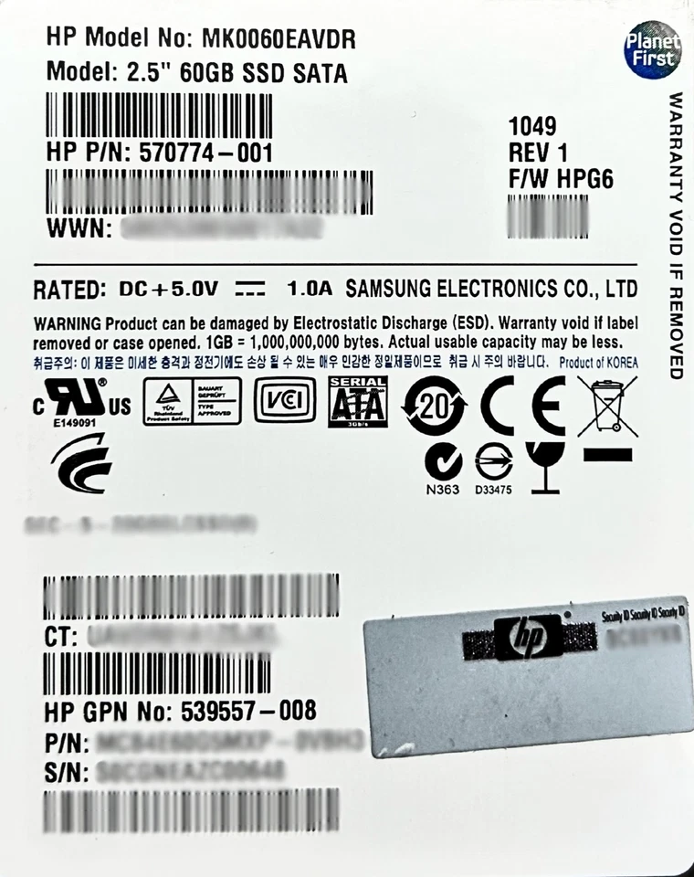 HP 570774-001 60GB SATA SSD SFF-SAM 2.5 3G MDL Solid State Drive - Image 2 of 4