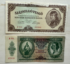 HUNGARY  2 NOTES 100,000,000 PENGO 1946, 10 PENGO 1936 COMBINE SHIPPED