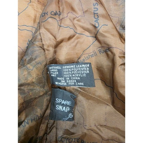 Round Tree and York, Genuine Leather Bomber Jacket Large Tan Brown Map Print - product listing photo