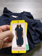 Teddi Rose Dress Womens Small Navy Button Down Belted Tencel Pockets