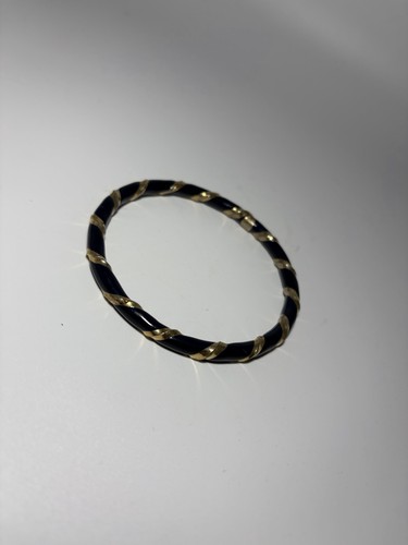 BIJOUX CASCIO ITALY 80S VTG GOLD Blue Enamel Bangle BRACELET