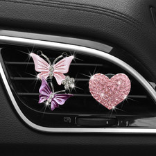 2 Pcs Pink Butterfly and Bling Heart Car Air Vent Clips,Rhinestone Car Air Fresh