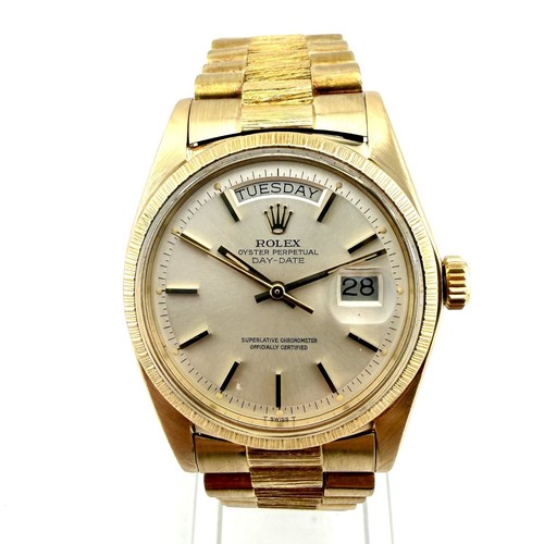 DAY DATE 18K YELLOW GOLD PRESIDENT BARK FINISH FLORENTINE BEZE...