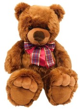 JCPenney Holiday Collection Plush Teddy Bear Golden Bear Co Red Plaid Bow 24"