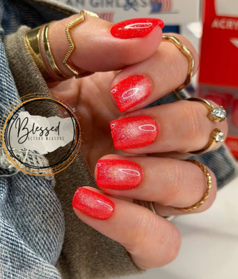 Red Aspen Press On Nails-Dazzling Daja-Short Squoval Acrylic Red