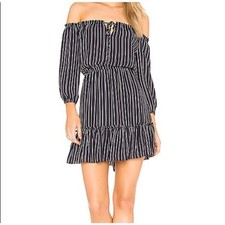 BB Dakota Striped Off Shoulder Dress WMNS M Navy/White Ruffle Layered Lined Mini
