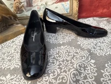 Salvatore Ferragamo Boutique Black Patent Leather 9 B Made In Italy
