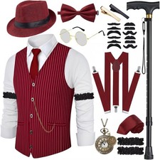 VillbeCoser 1920s Mens Costume Roaring 20s Costumes Accessories Medium, Red