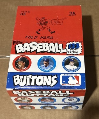 1984 Fun Foods MLB Baseball Buttons Box 36 Sealed Packs