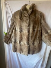 Real fur coat vintage rabbit fur grey/beige size M approx 14