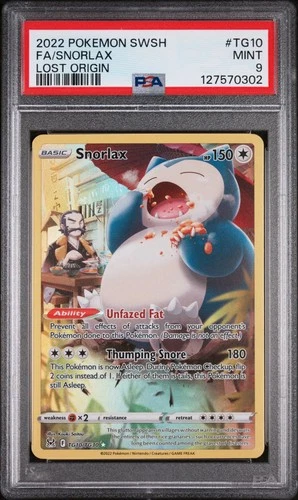 2022 POKEMON SWORD & SHIELD LOST ORIGIN TRAINER GALLERY #TG10 FA/SNORLAX PSA 9