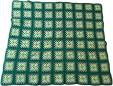 Vintage Handmade Crochet Green Afghan Throw G...
