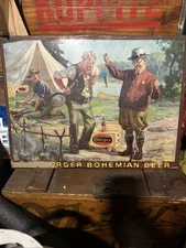 Burger Bohemian Beer Metal TOC Sign FISHING American Art Works Hy. Hintermeister