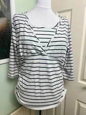 Blooming Marvellous Large White Black 3/4 Sleeve Striped Maternity Nursing Top