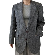 Vintage Harris Tweed Gray Chevron Wool Woven in Scotland Sport Coat Blazer 40L