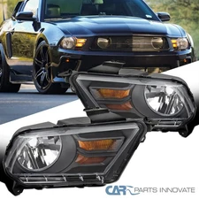 Fits 10-14 Ford Mustang Black Halogen Headlights Head Lamps Left+Right 2010-2014