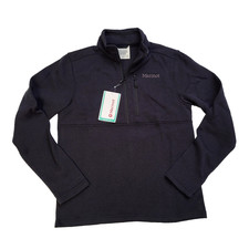 Men's 1/2 Zip Fleece Pullover Jacket Medium Black MARMOT Drop Line Sweater