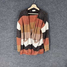 Altar'd State Cardigan Women M Medium Brown Striped Knit Open Front Long Sleeve