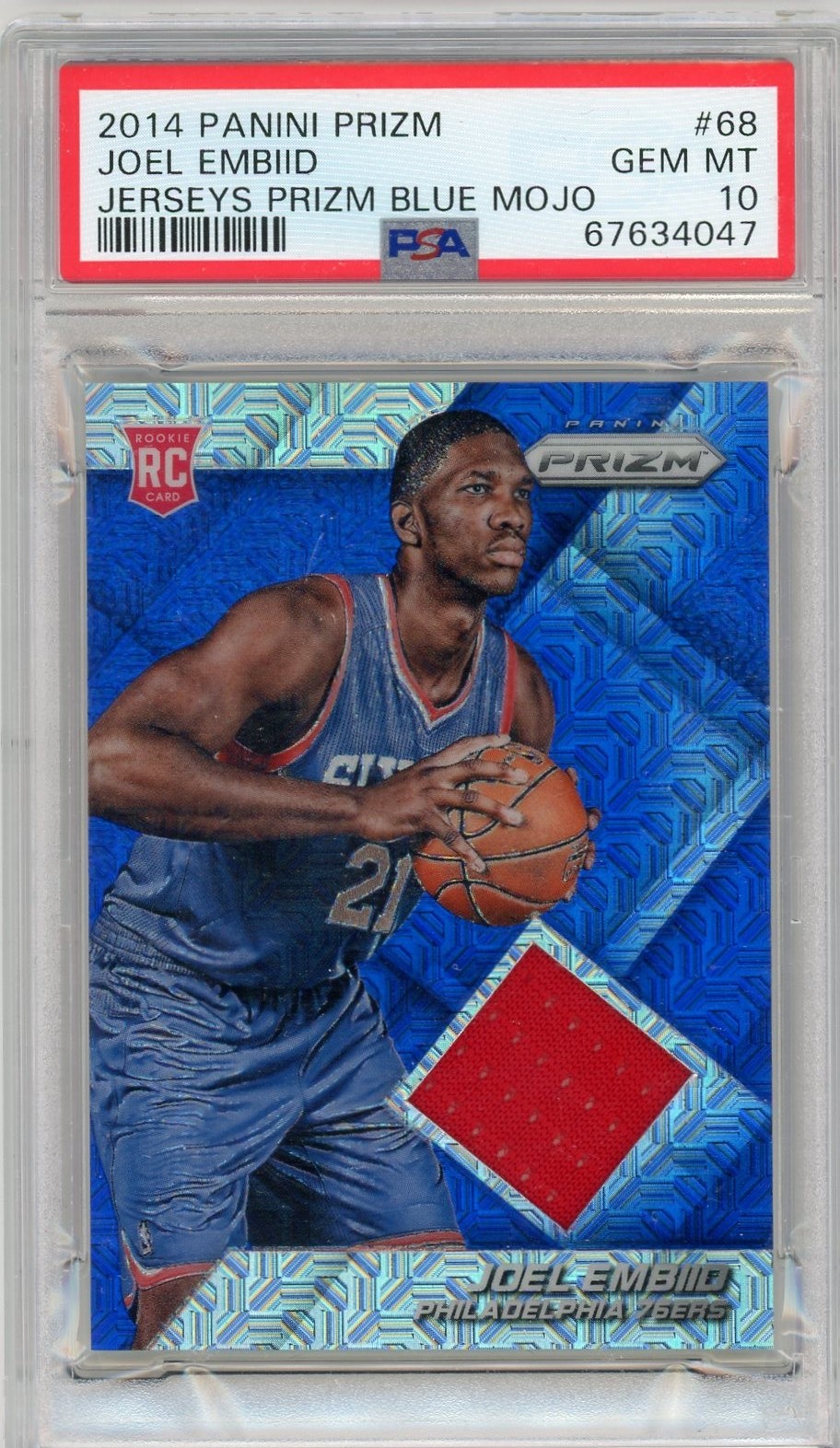 2014 Panini Prizm Jerseys Blue Mojo Prizm Joel Embiid #68 PSA 10