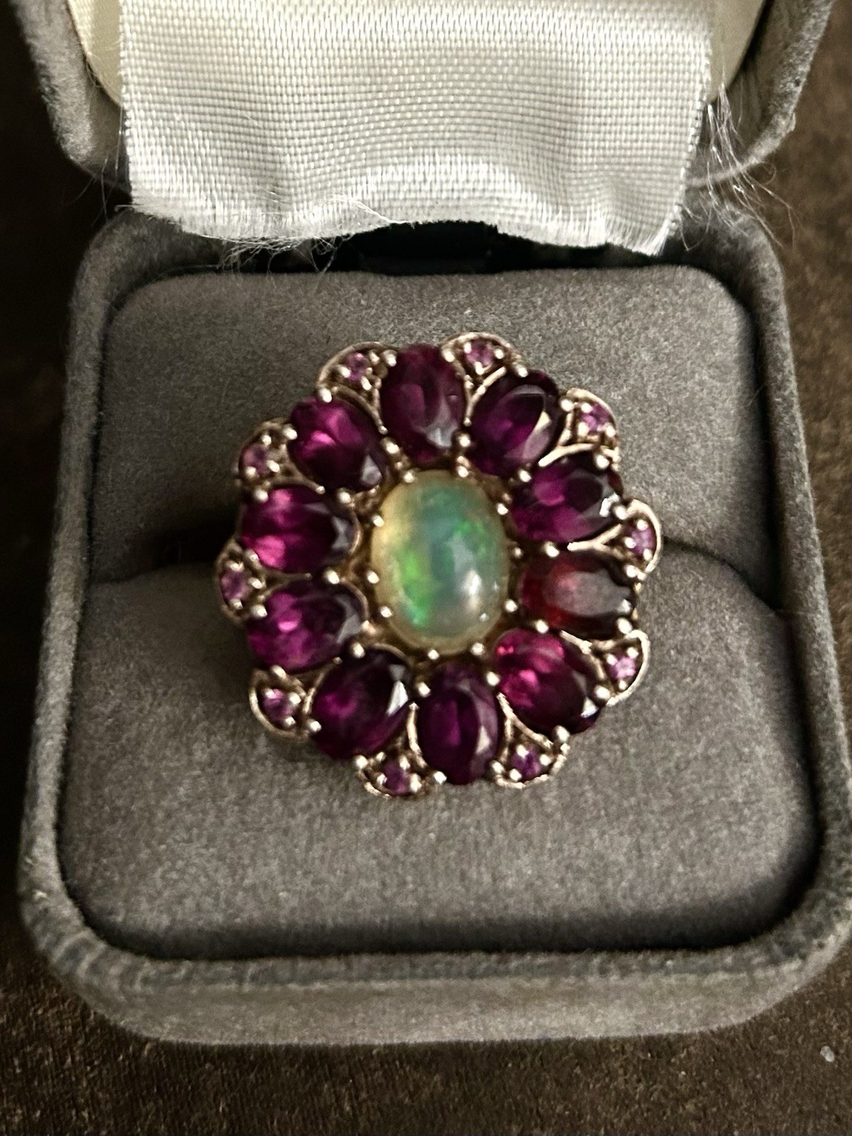 Gorgeous Outstanding Opal Ruby Garnet Sterling Ve… - image 1