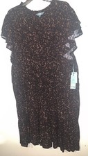 Terra Sky NEW 3X 24-26 Flutter Sleeve Layered Dress Black w/ Brown NWT 017 A
