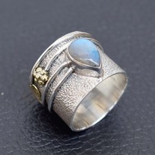 Natural Labradorite Gemstone Ring Solid 925 Sterling Silver Wide Band Ring-R287