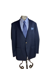 Hart Schaffner Marx Navy Blazer Two Button Dark Blue Suit Jacket Wool 48L Men's