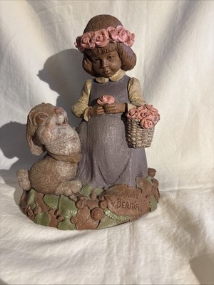 Vintage 1995 BRIGHT AND BEAUTIFUL Little Girl & Bunny Roses Tom Clarke Tim Wolfe