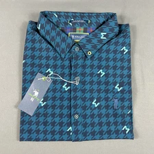 William Murray Golf Sport Shirt Polo Houndstooth Print LS Large Blue MSRP $95
