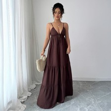 Women’s Spaghetti Strap Maxi Dress V Neck Sleeveless Elegant Evening Party Gown