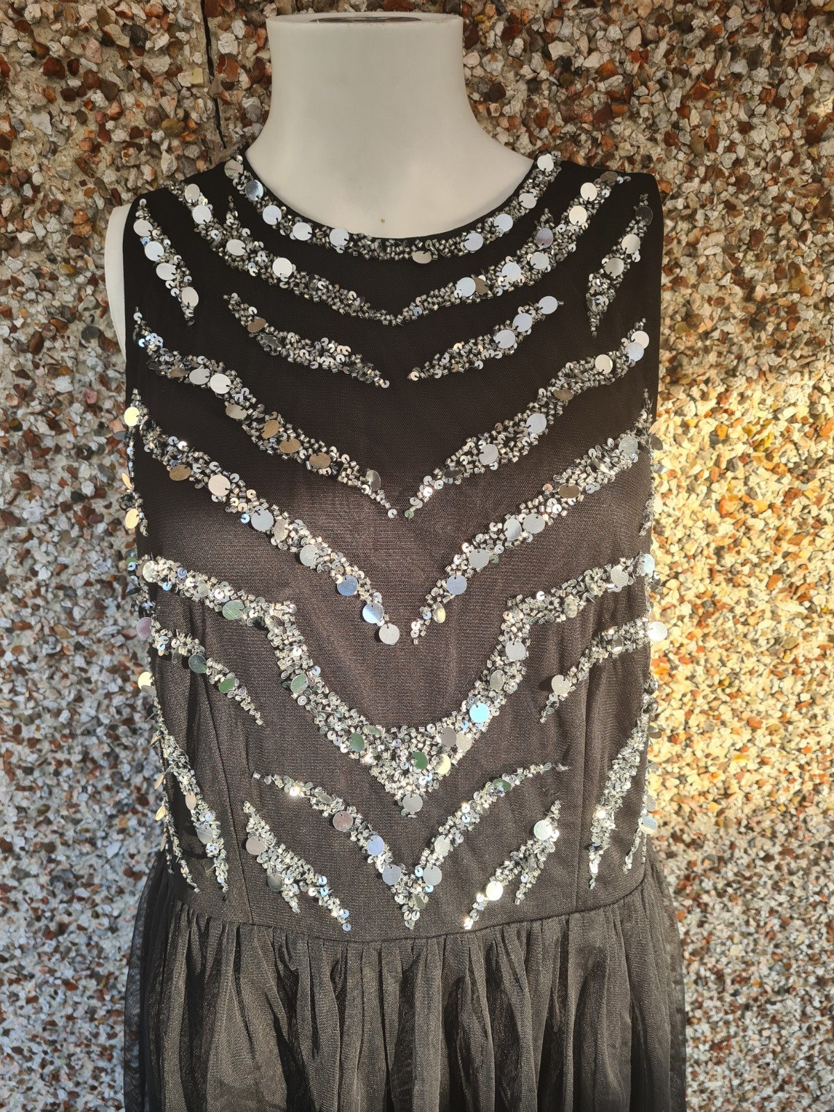 Bodyflirt Boutique Black Silver Sequin Beaded Maxi Dress UK 16 NWOT RRP £75 image 2